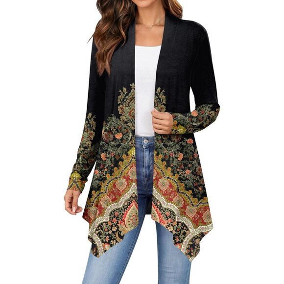 Sweaters - Womens Cardigan Long Sleeve Lightweight Cardigan Draped Open Front Loose Casual